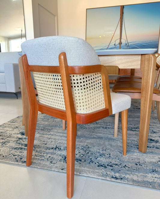 Stela Wood Chair 60 Upholstered Seat Fabric BR6020 Hexagonal Natural Straw Backrest