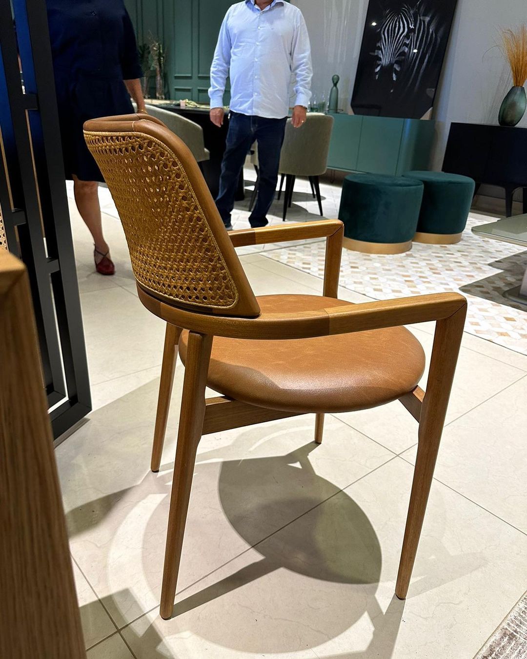 Turim Chair Cinnamon Wood Straw Backrest Upholstered Fabric Seat 126