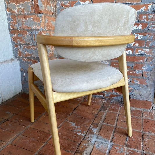 Verona Chair Natural Wood Backrest and Seat Upholstered Suede Fabric 588