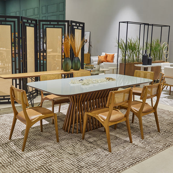 Ambiente 1 com Cadeira Aspen Madeira Cinamomo Encosto Palha e Assento Estofado Tecido 147