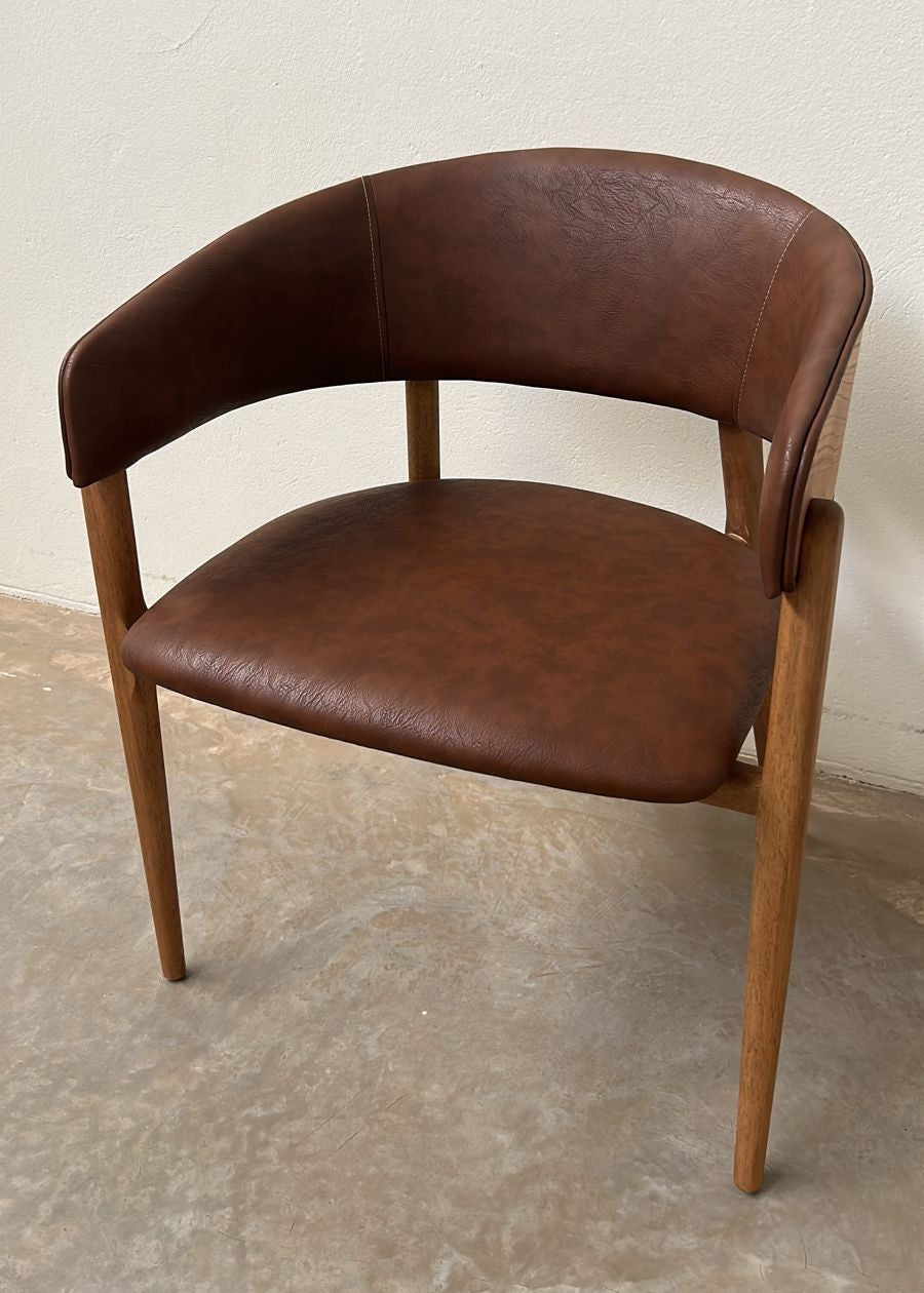 Silla Cristal Respaldo Madera Canela y Asiento Tapizado Tela 94