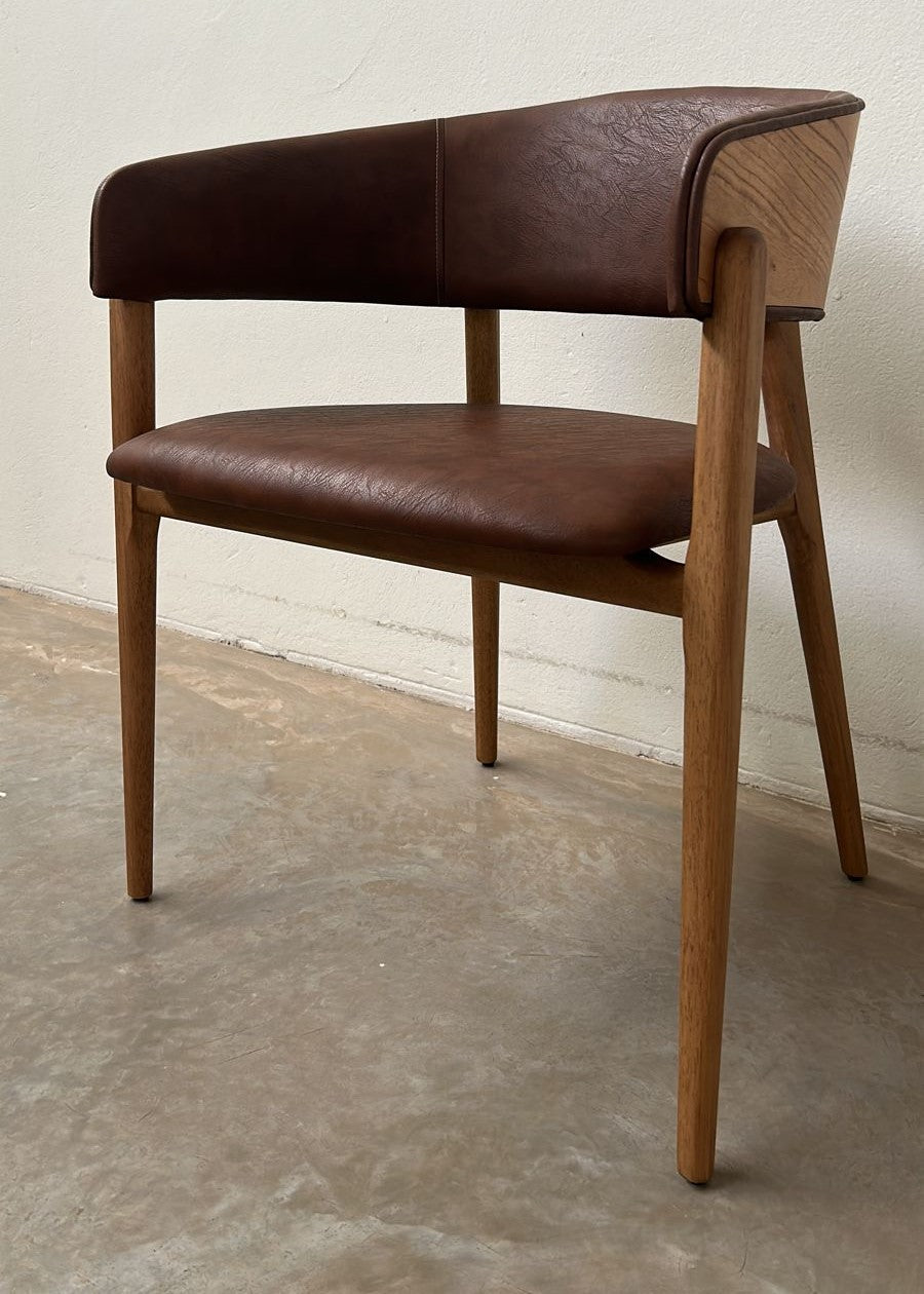 Silla Cristal Respaldo Madera Canela y Asiento Tapizado Tela 94