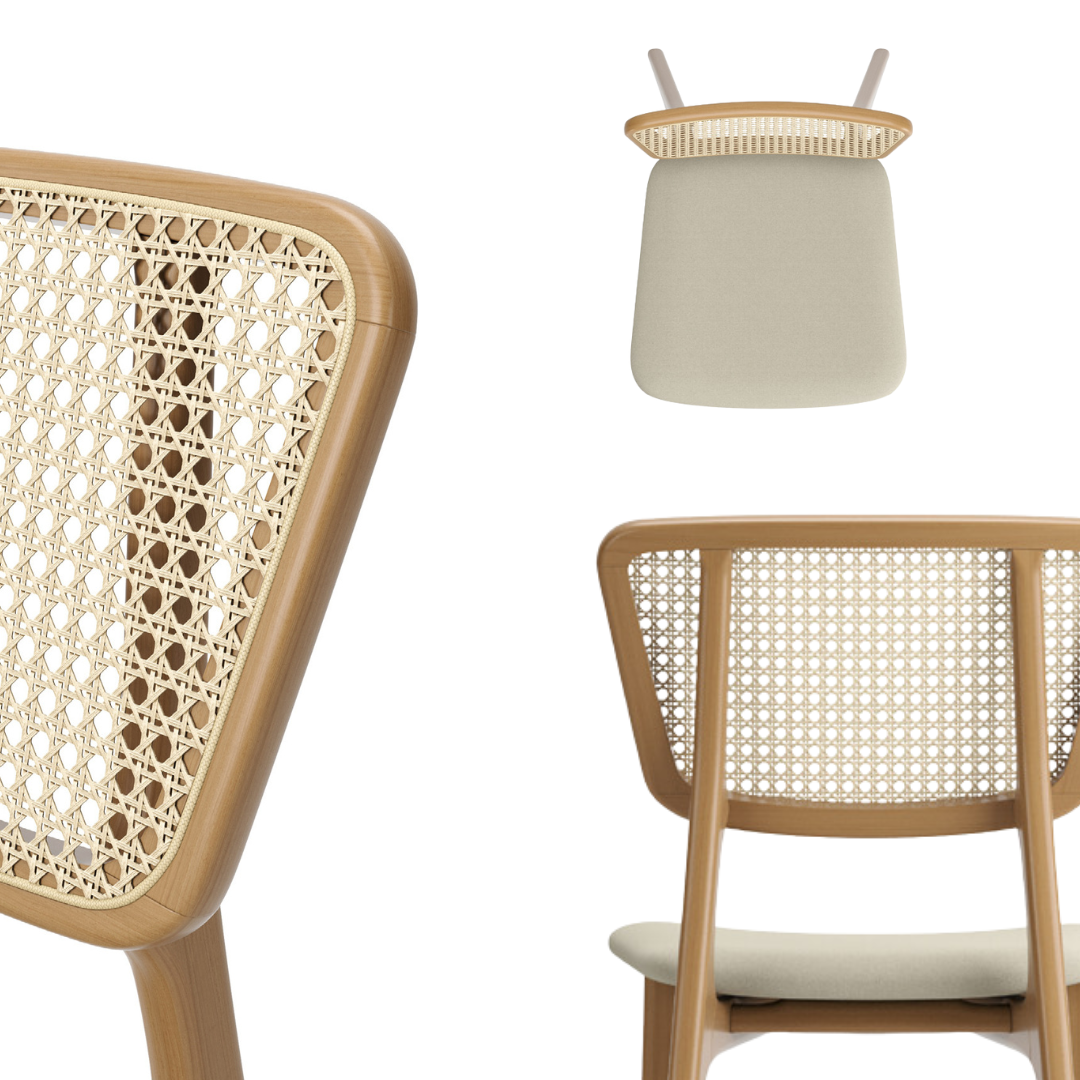 Silla Houdan Madera Canela Respaldo y Asiento Tapizado Tela 125