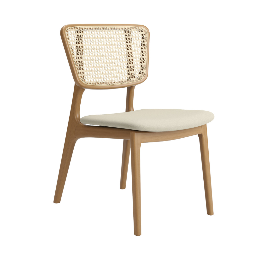 Silla Houdan Madera Canela Respaldo y Asiento Tapizado Tela 125