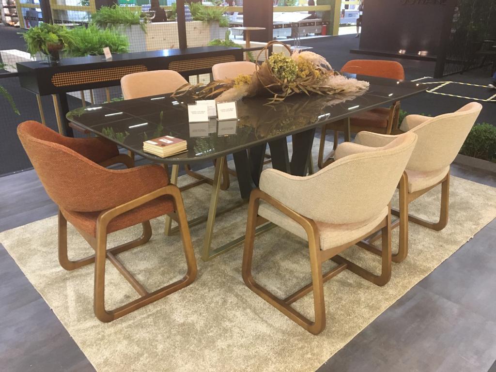 Silla Cristal Respaldo Madera Canela y Asiento Tapizado Tela 94