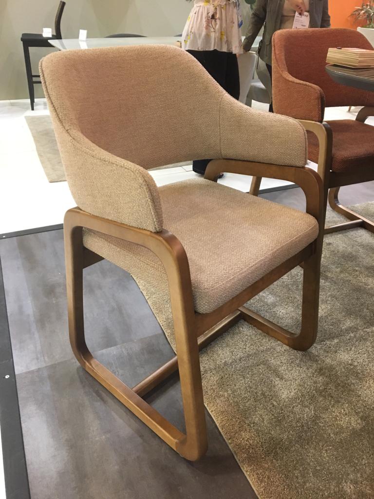 Silla Cristal Respaldo Madera Canela y Asiento Tapizado Tela 94