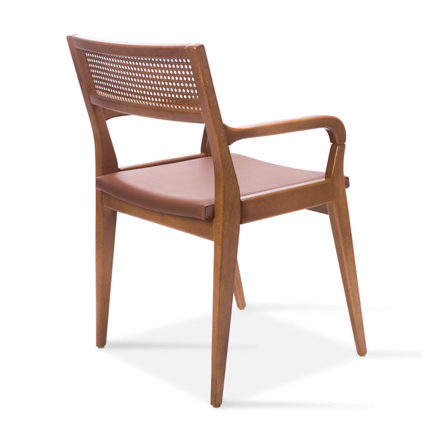 Ambiente 2 com Silla Cristal Respaldo Madera Canela y Asiento Tapizado Tela 94