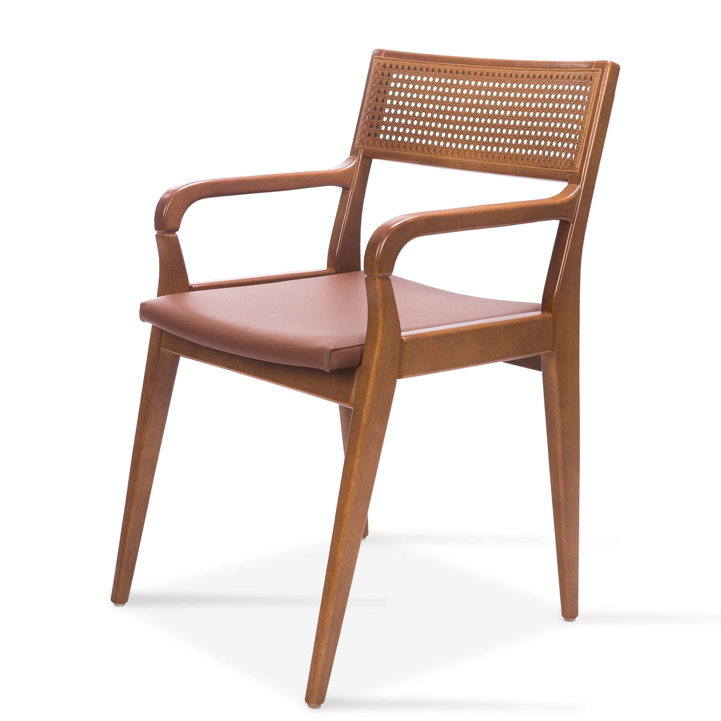 Cadeira Sinus Tela Portuguesa Madeira Amêndoa e Tecido Couro Cristal 440