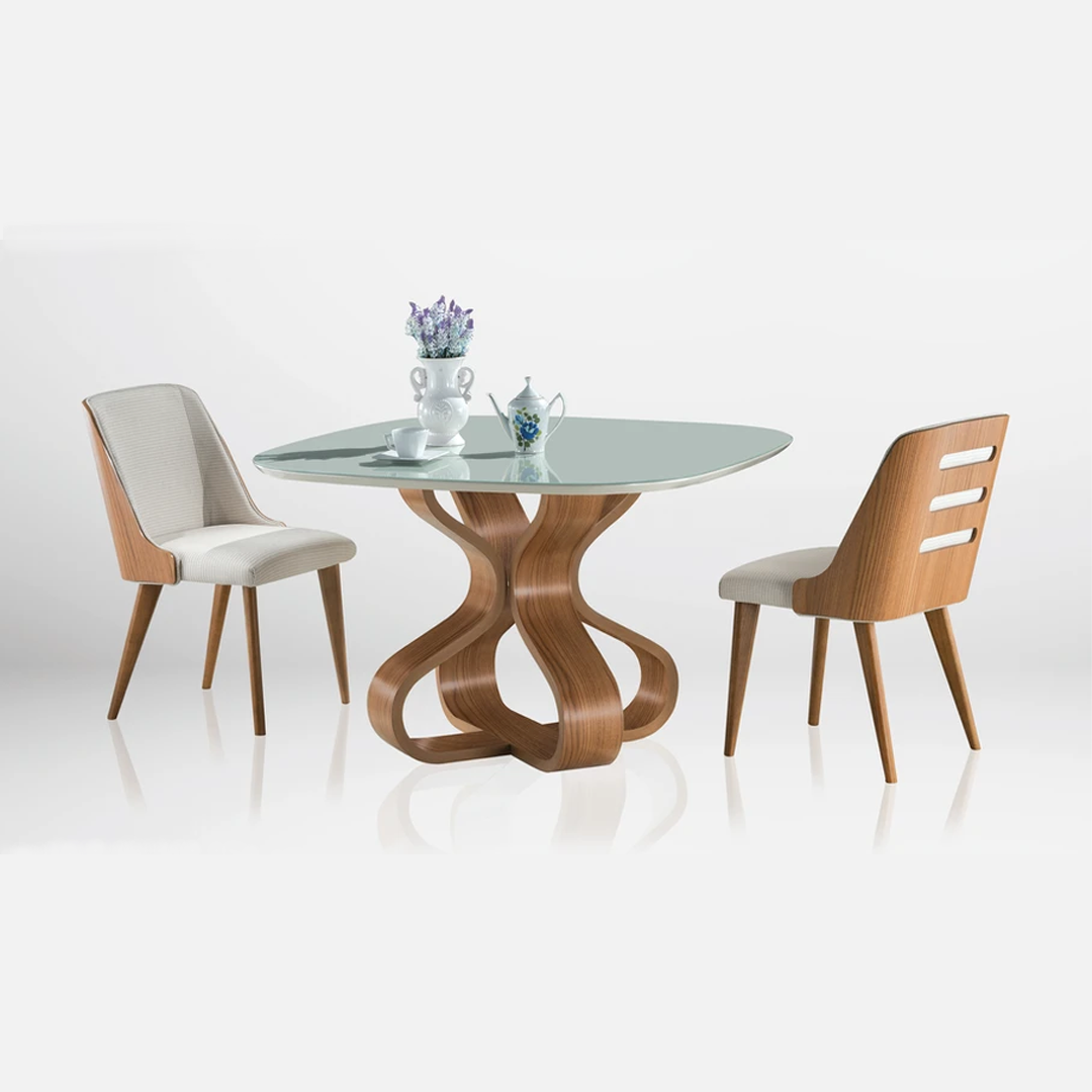 Cadeira Eduarda Madeira Freijó Assento Estofado Linho Cinza