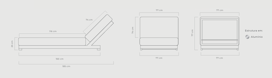 Sillón Riviera de Aluminio Color Topo Tapizado en Tela O'buffy Opulent