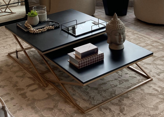 Conjunto de mesa de centro Mid Century Dourado / Preto