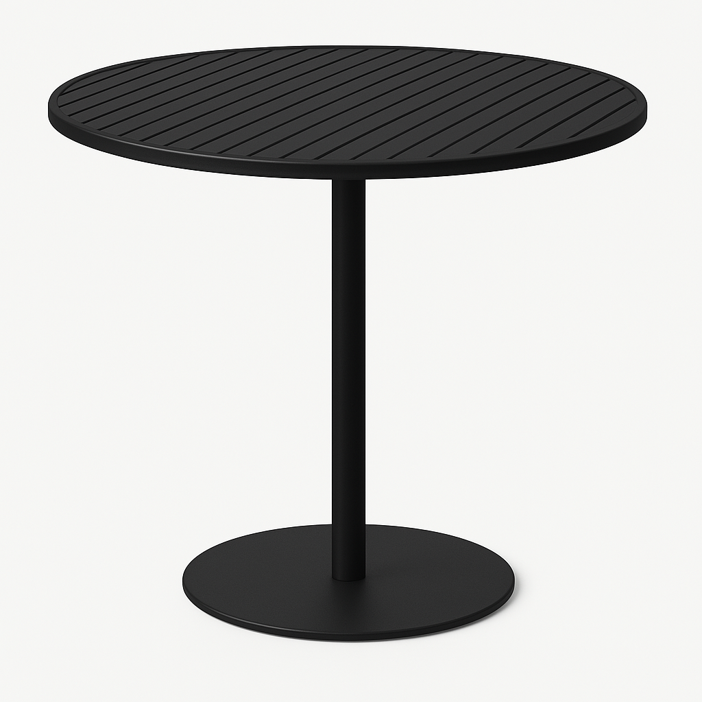 Mesa Redonda Oreo 120cm Alumínio Cor Preto Tampo Ripado 5 Lugares
