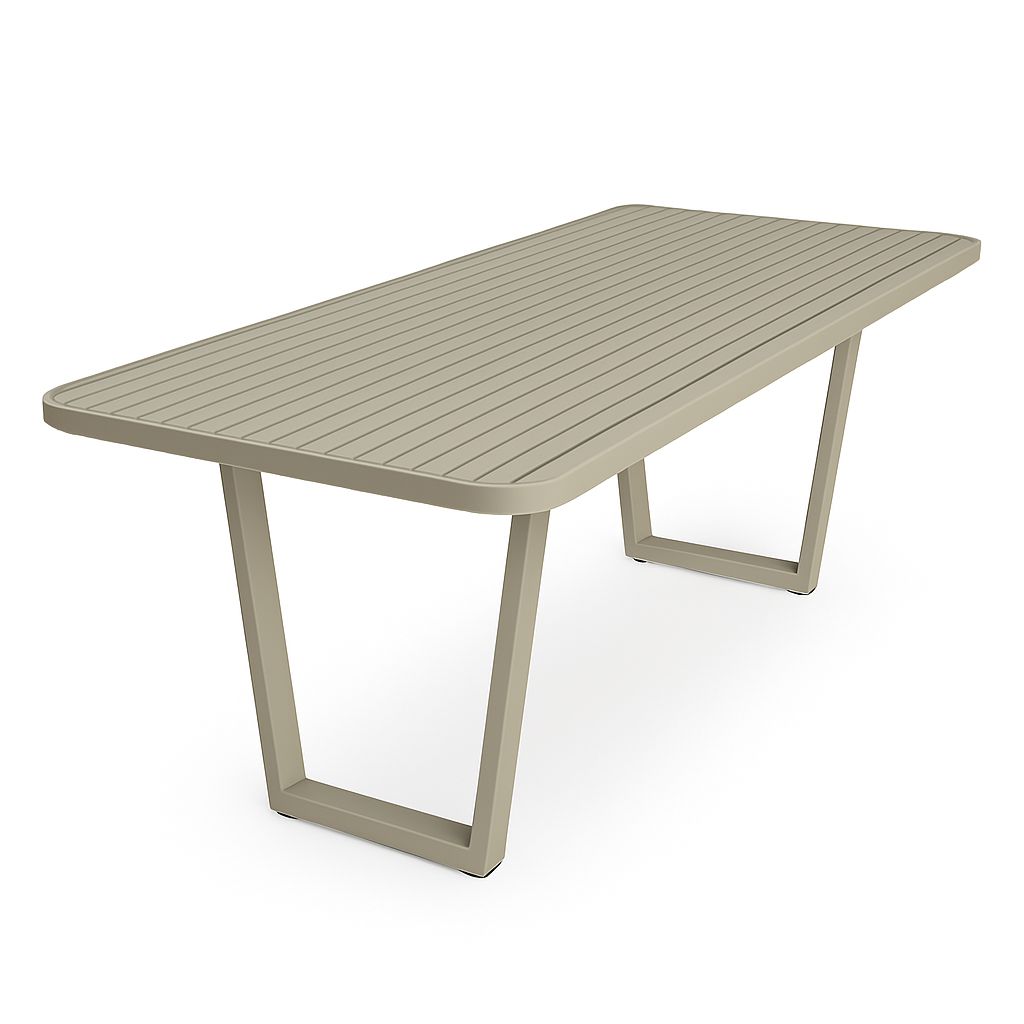 Mesa Panorama Retangular 170x90cm 6 Lugares Com Tampo Ripado Alumínio Cor Fendi