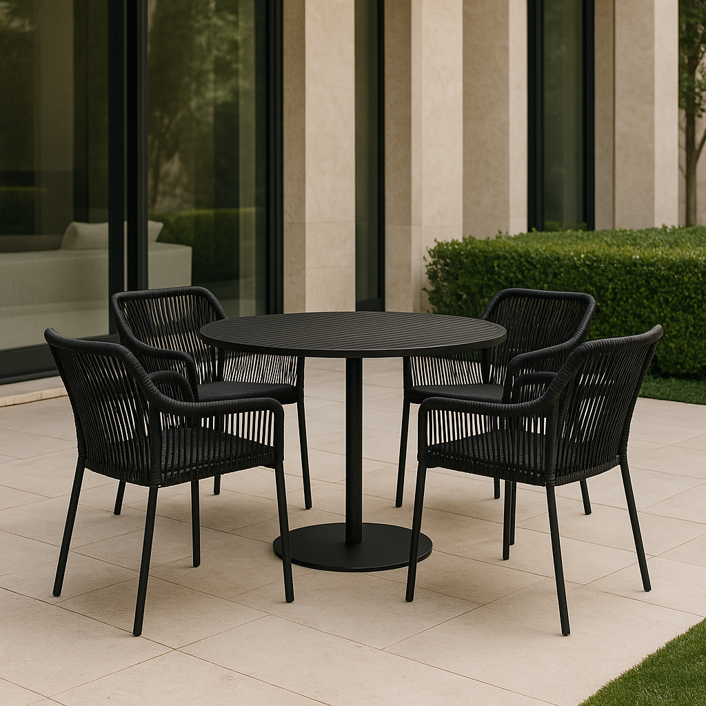 Mesa Redonda Oreo 120cm Alumínio Cor Preto Tampo Ripado 5 Lugares