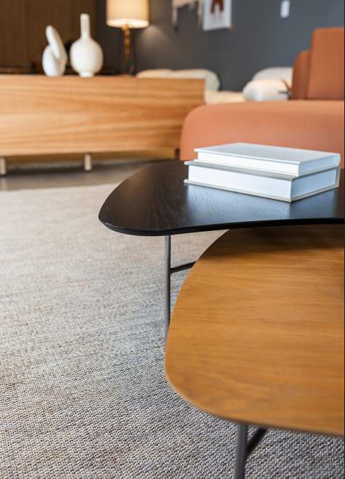 Conjunto de Mesa de Centro Dupla Lapa Madeira Carvalho Damasco e Carvalho Ebanizado Tamanhos P e G