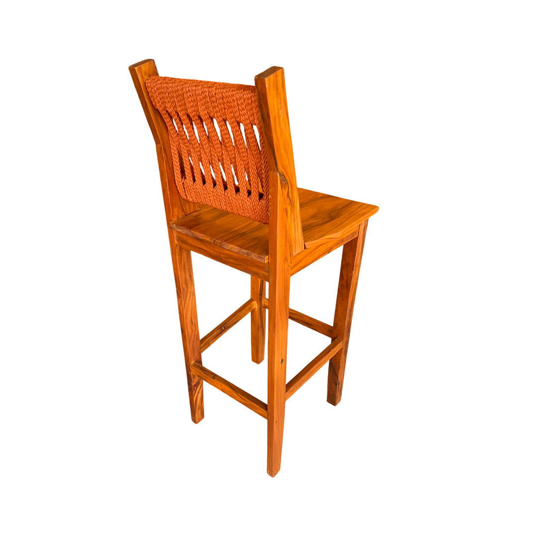 Solid Wood and Nautical Rope Stool in Blue