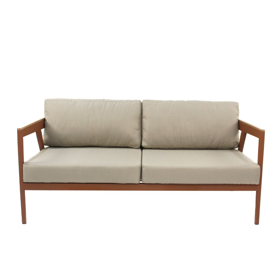 Sofá Flex Aluminio Color Marrón Cuerda Tejida Mixta Color Ramio Respaldo y Asiento Tapizado Tela CA Fendi