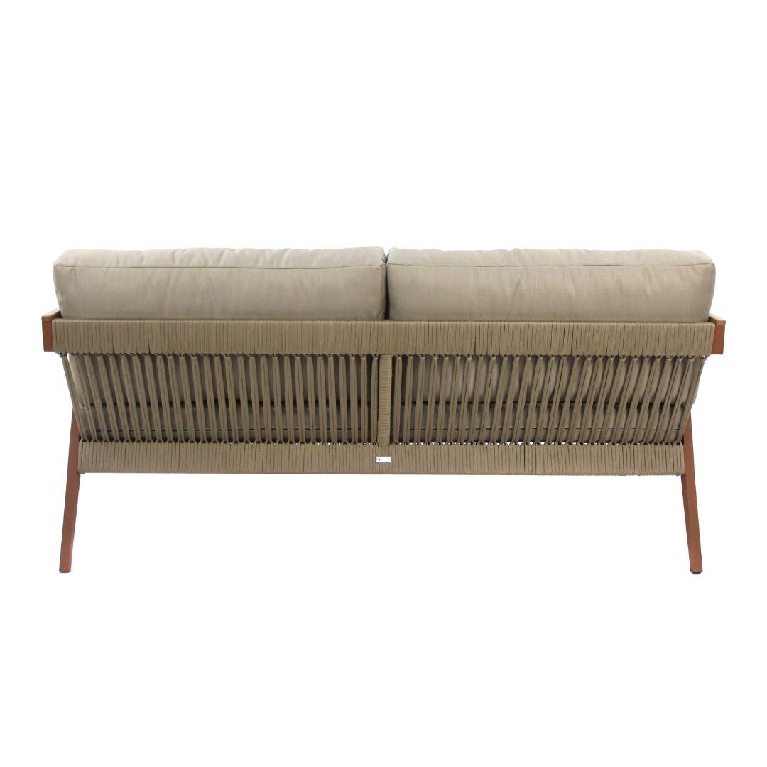Sofá Flex Aluminio Color Marrón Cuerda Tejida Mixta Color Ramio Respaldo y Asiento Tapizado Tela CA Fendi