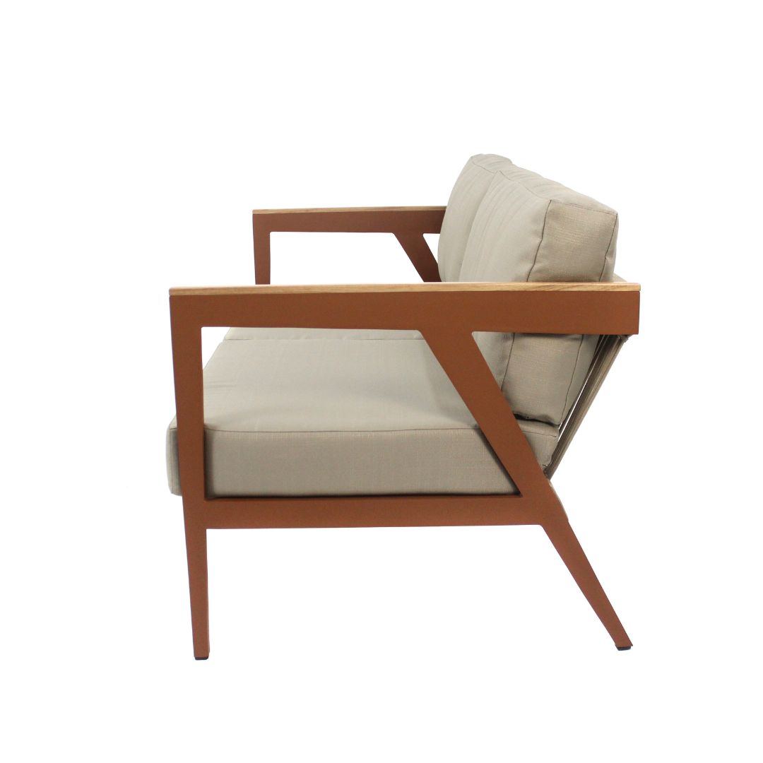 Sofá Flex Aluminio Color Marrón Cuerda Tejida Mixta Color Ramio Respaldo y Asiento Tapizado Tela CA Fendi