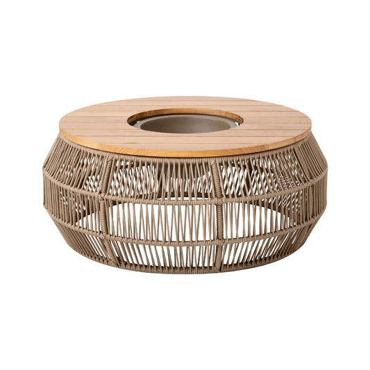 Idealle 100cm Coffee Table with Champagne Rack in Freijó Wood, Aluminum, Fendi Color, Nautical Rope, Rami Color