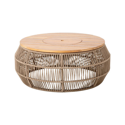Idealle 100cm Coffee Table with Champagne Rack in Freijó Wood, Aluminum, Fendi Color, Nautical Rope, Rami Color