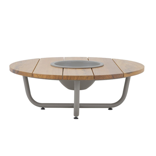 Ocean Coffee Table 90cm with Champagne Holder in Freijó Wood and Aluminum in Gray Color