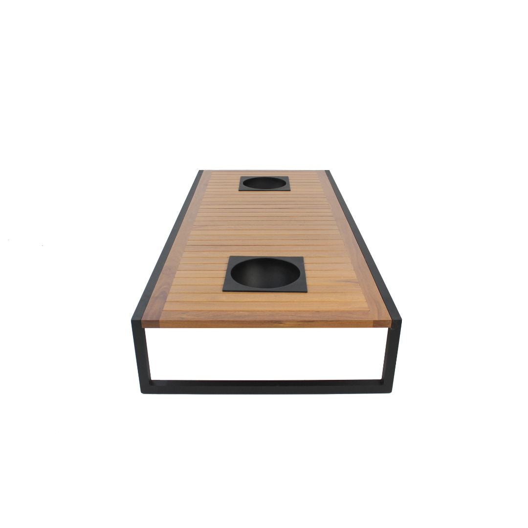 Village Coffee Table 140x70cm with 2 Champagne Holders Cumaru Wood Aluminum Black Color