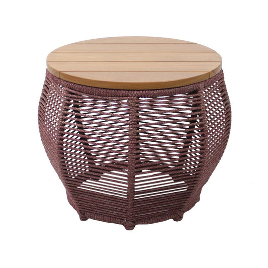 Sorrento Side Table 55cm Cumaru Wood Aluminum Burgundy Color Nautical Rope Mixed Wine Color