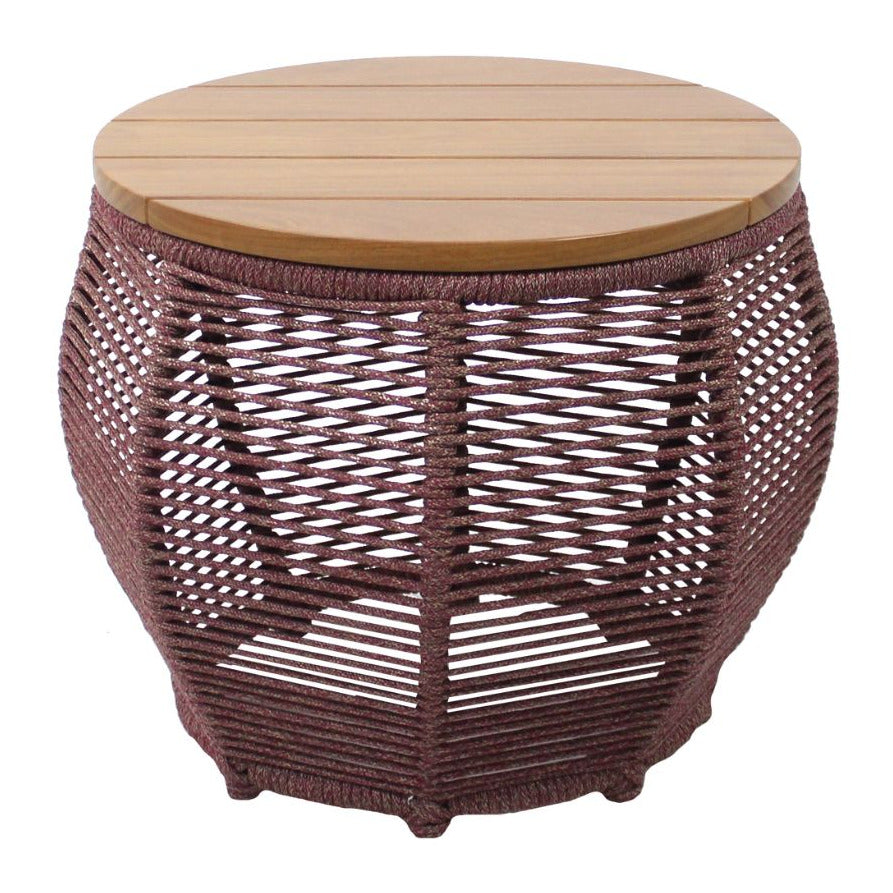 Mesa Auxiliar Sorrento 55cm Madera Cumarú Aluminio Color Burdeos Cuerda Náutica Color Vino Mixto | Toth Móveis