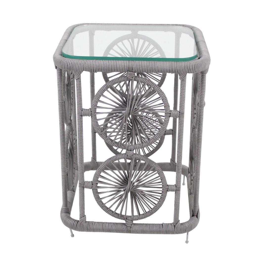 Erys Side Table Base 50x50cm Aluminum Silver Color Nautical Rope Light Silver Color