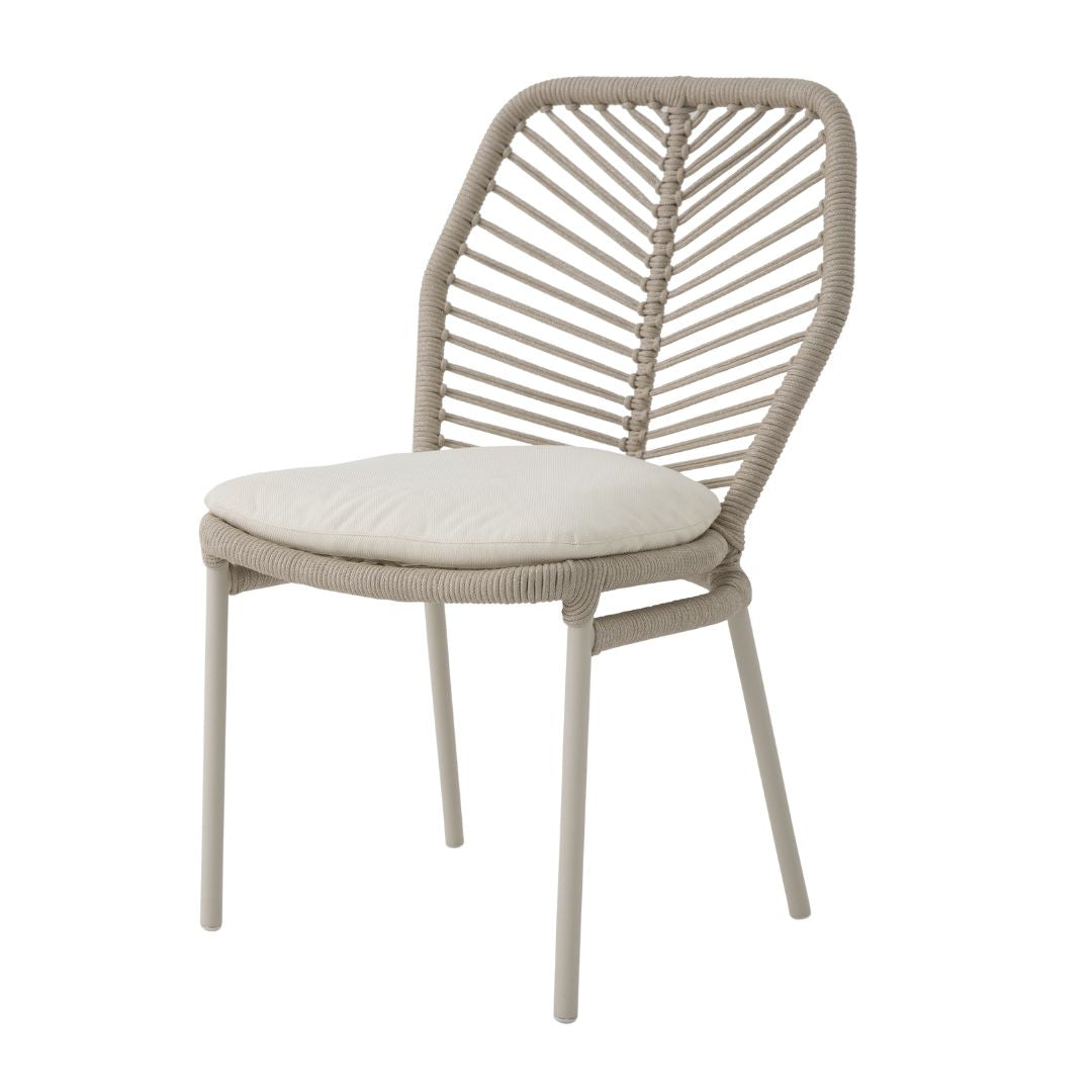 Selecta Aluminum Chair Beige Color Nautical Rope Sand Color Upholstered Seat Captain Alabaster Fabric