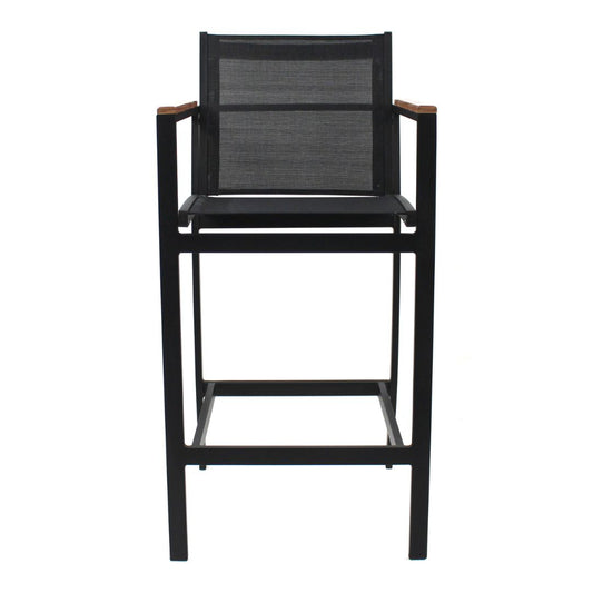 Amélia Stool with Armrests in Freijó Wood and Aluminum in Black Color, Black Color Fabric