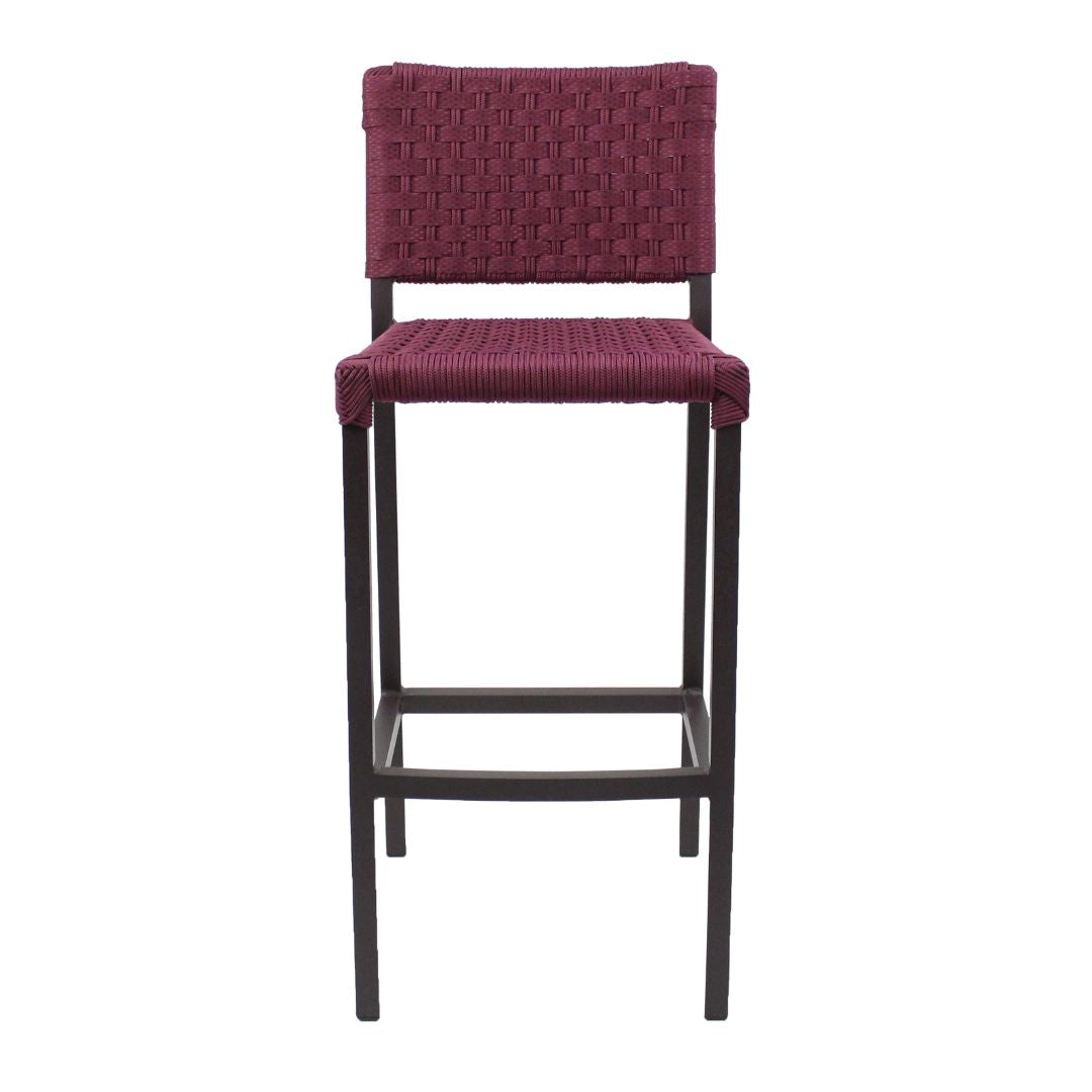 Taburete Angra Aluminio Color Café Cuerda Náutica Color Vino Cinta Color Vino