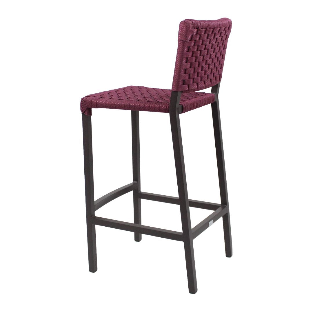 Taburete Angra Aluminio Color Café Cuerda Náutica Color Vino Cinta Color Vino
