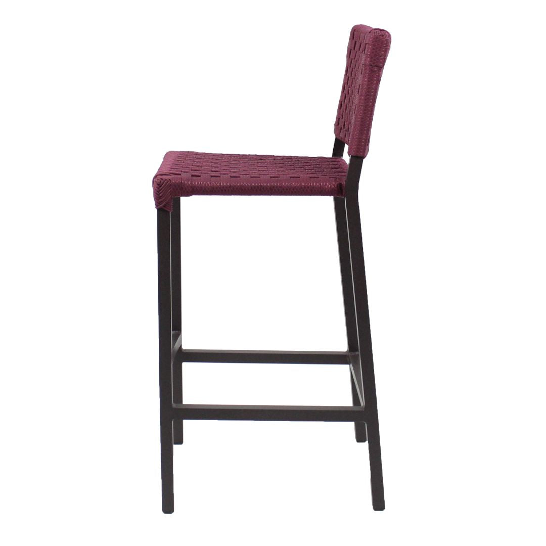 Taburete Angra Aluminio Color Café Cuerda Náutica Color Vino Cinta Color Vino