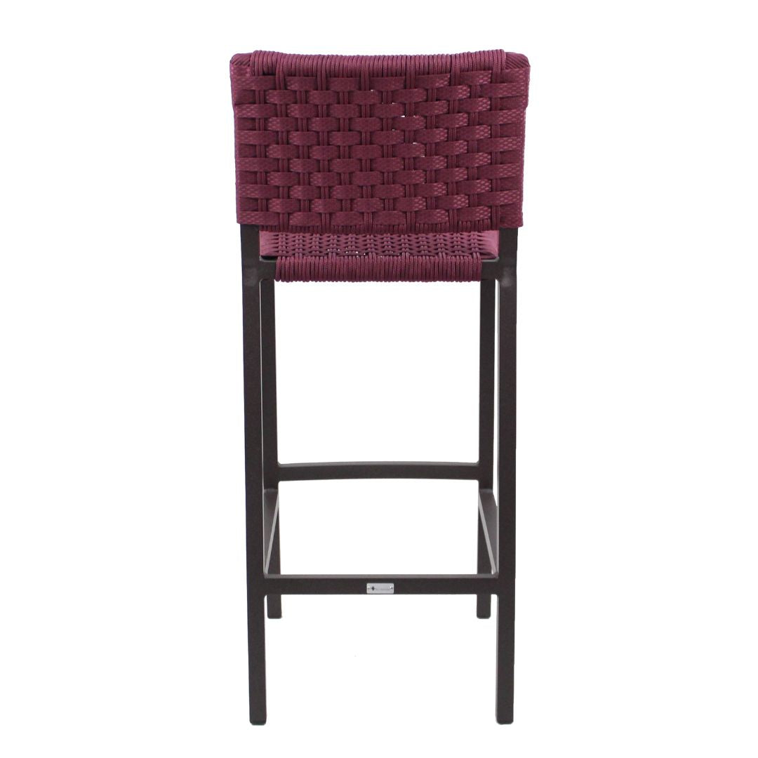 Taburete Angra Aluminio Color Café Cuerda Náutica Color Vino Cinta Color Vino