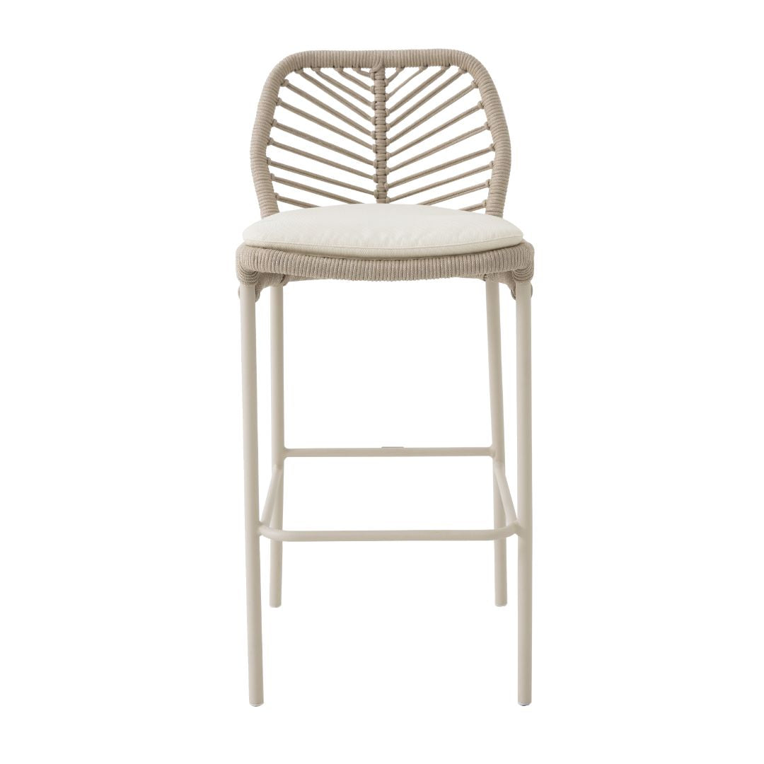 Taburete Selecta Aluminio Color Beige Cuerda Náutica Color Arena Asiento Tapizado Capitán Tela Alabastro