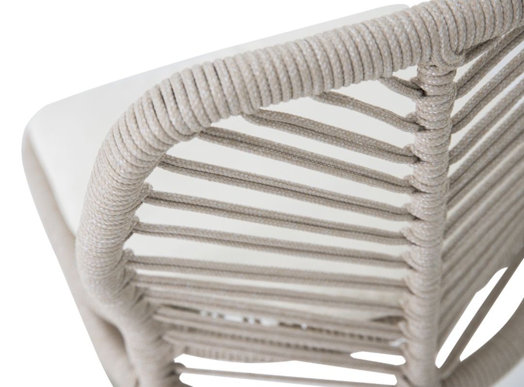 Taburete Selecta Aluminio Color Beige Cuerda Náutica Color Arena Asiento Tapizado Capitán Tela Alabastro