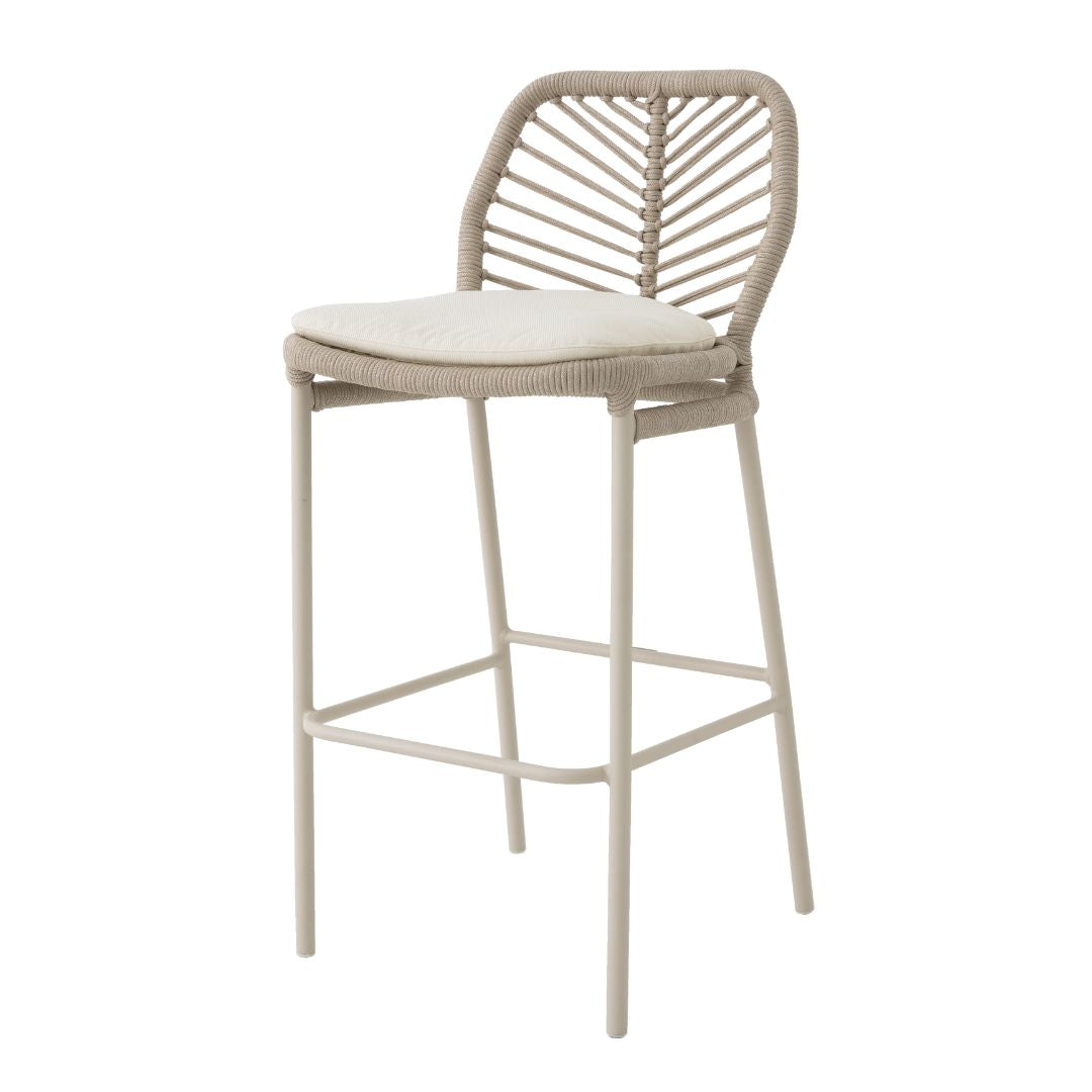 Taburete Selecta Aluminio Color Beige Cuerda Náutica Color Arena Asiento Tapizado Capitán Tela Alabastro