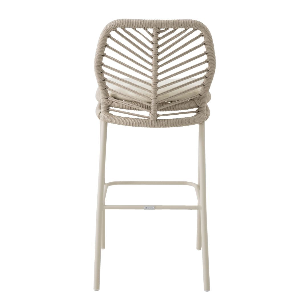 Taburete Selecta Aluminio Color Beige Cuerda Náutica Color Arena Asiento Tapizado Capitán Tela Alabastro