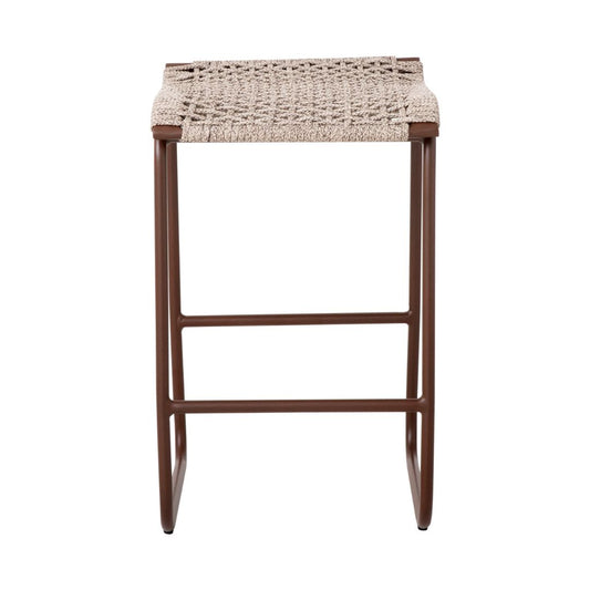 Britto Aluminum Stool Corten Color Flat Nautical Rope Mixed Sand Color