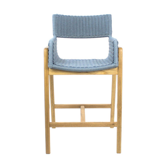 Hydrangea Stool in Freijó Wood with Nautical Rope, Grayish Blue Color
