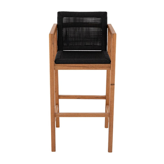 Itapuã Stool with Armrests in Freijó Wood and Nautical Rope, Black Color