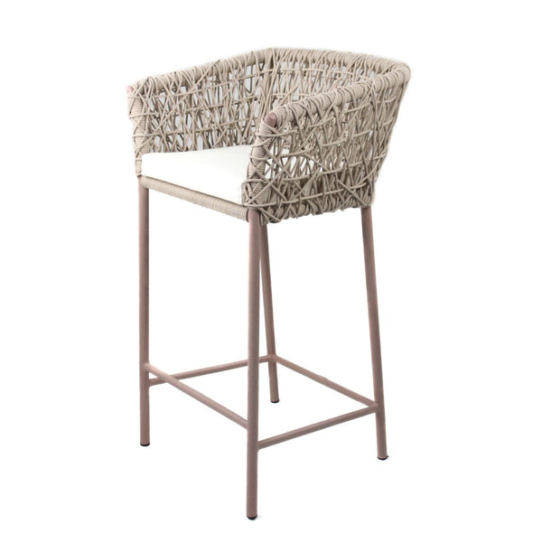 Ambiente 1 com Taburete de Aluminio Panamá Color Beige Tejido Náutico Color Ramio Asiento Tapizado Tela Copacabana Beige y Marfil