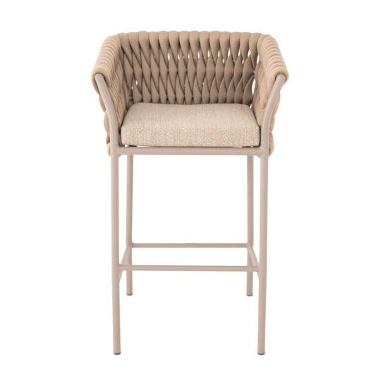 Panama Stool Aluminum Beige Color Nautical Knitting Ramie Color Upholstered Seat Copacabana Fabric Beige and Ivory