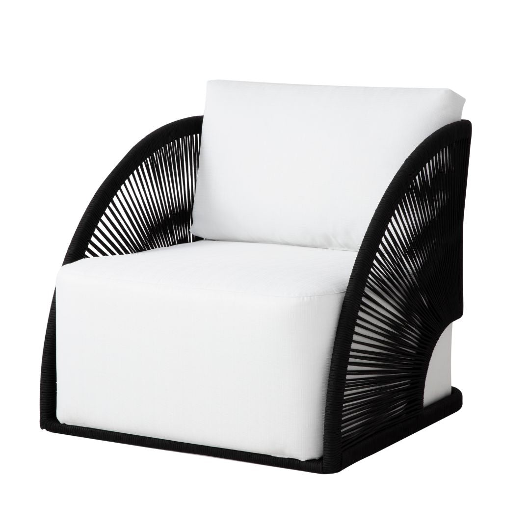 Antares Nautical Rope Armchair Black Color Backrest and Seat Upholstered Quaker Fabric Raw