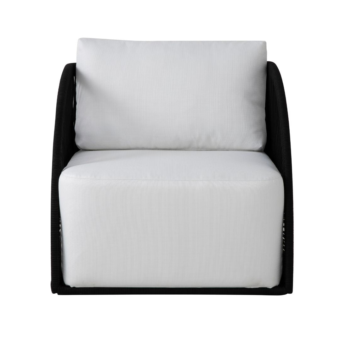 Antares Nautical Rope Armchair Black Color Backrest and Seat Upholstered Quaker Fabric Raw
