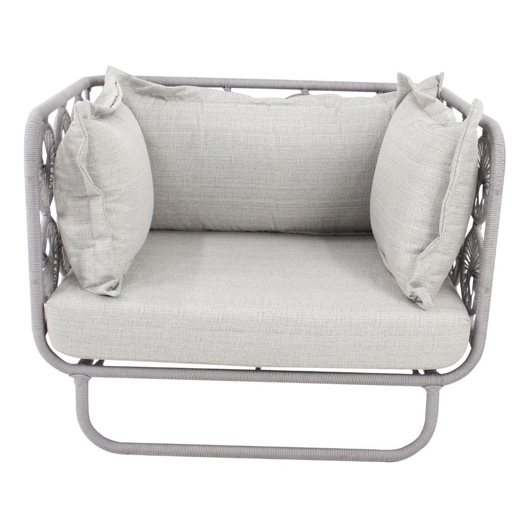 Erys Nautical Rope Armchair Light Silver Color Backrest and Seat Upholstered in Quaker Silver Mix Fabric
