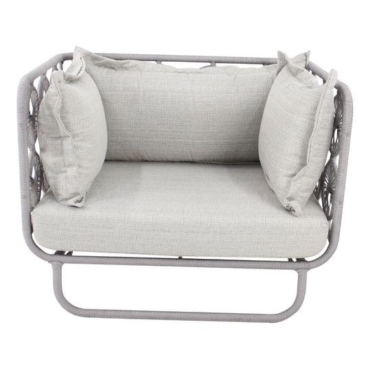 Erys Nautical Rope Armchair Light Silver Color Backrest and Seat Upholstered in Quaker Silver Mix Fabric
