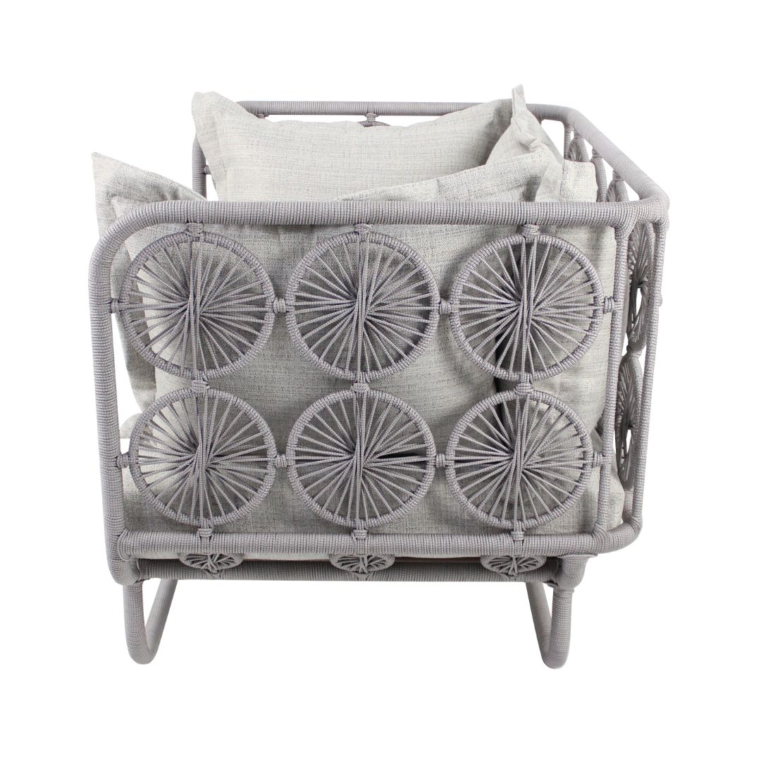 Erys Nautical Rope Armchair Light Silver Color Backrest and Seat Upholstered in Quaker Silver Mix Fabric